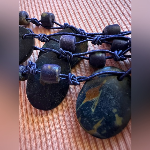 Blue and gold carved beads made from natural bone necklace - Picture 5 of 9